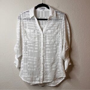 Express Portofino Shirt Women’s Size Medium White Sheer Slim Fit Button Up